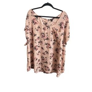 Torrid Blouse Womens 5X Pink Floral Short Sleeve Plus Size Loose Fit Georgette